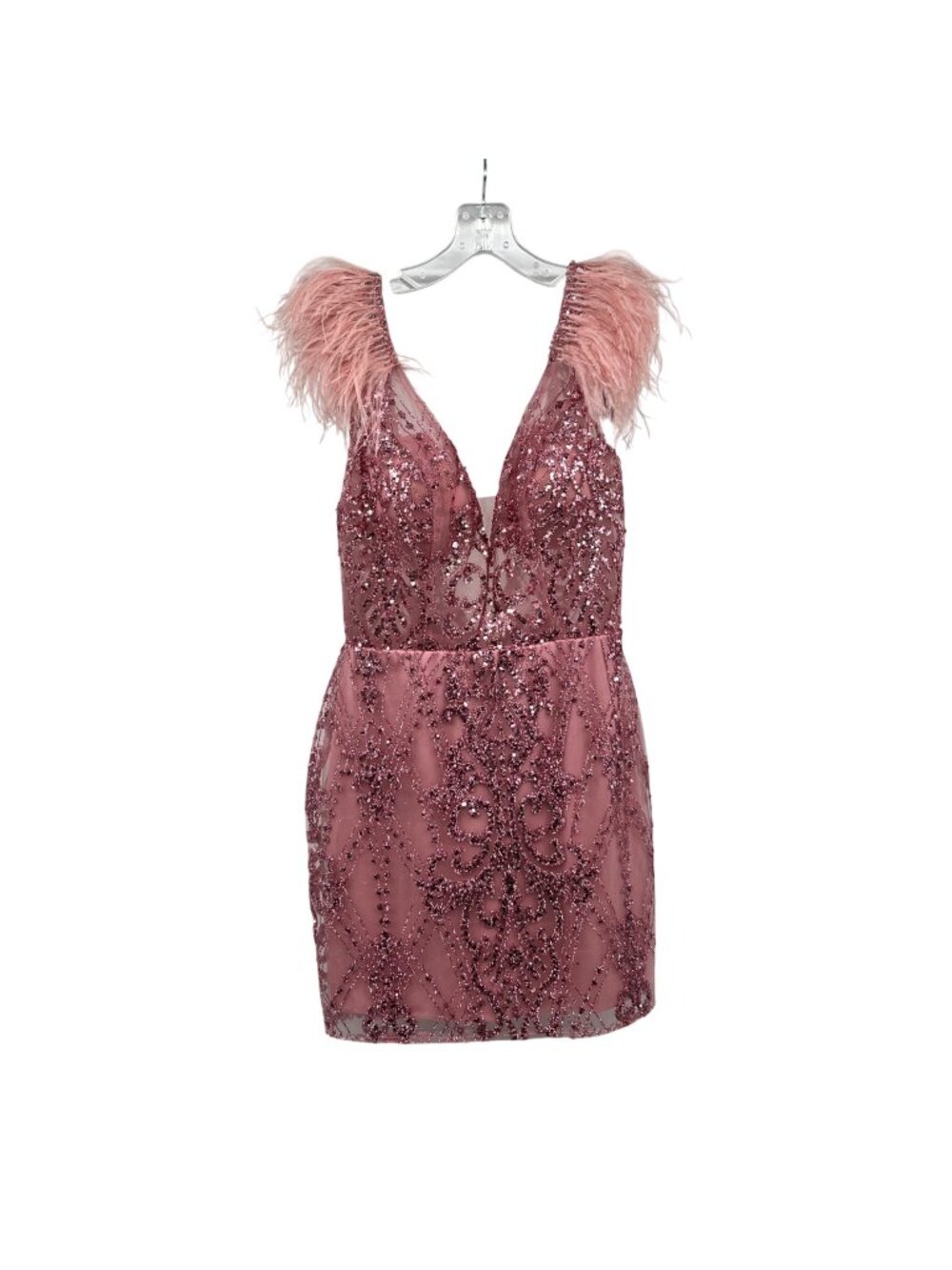 Alyce Paris Light Mauve Sequin Dress Feather Straps 4501 Size 6 New Homecoming